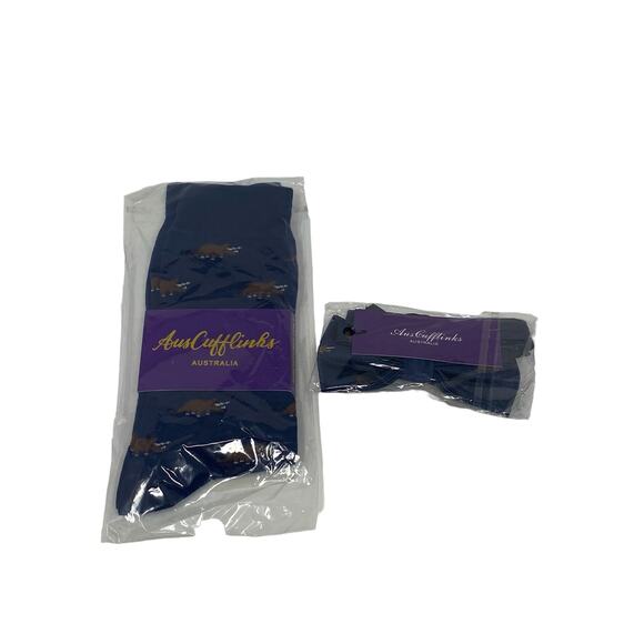 NWT Aus Cufflinks Mens Navy Dinosaur Socks Bow Tie Gift Set Triceratops Novelty - Picture 2 of 10